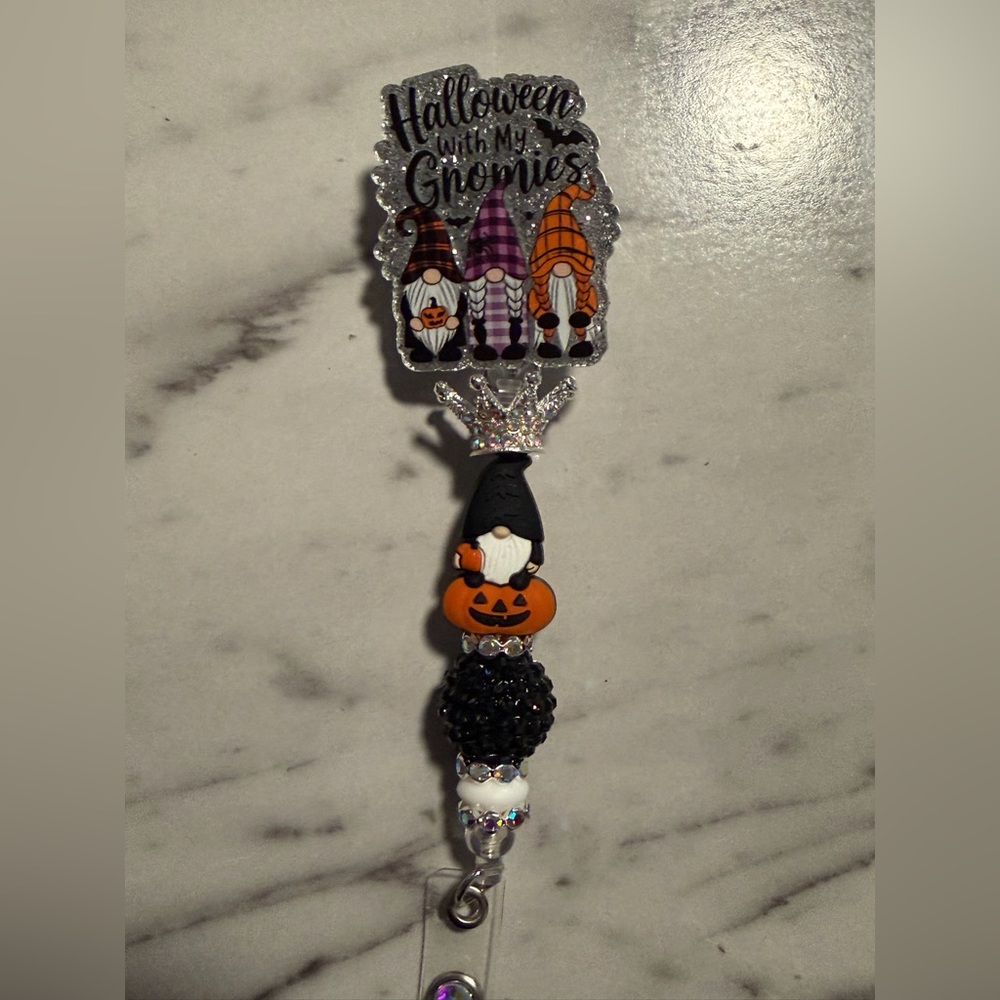 Halloween Gnomes Badge Reel ID Holder Alligator Swivel Clip